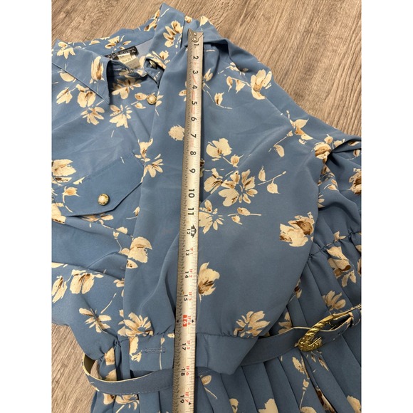 Vintage Breli Originals Blue Floral Pleated Midi Shirt Dress Belted Size 20 USA - Picture 9 of 12